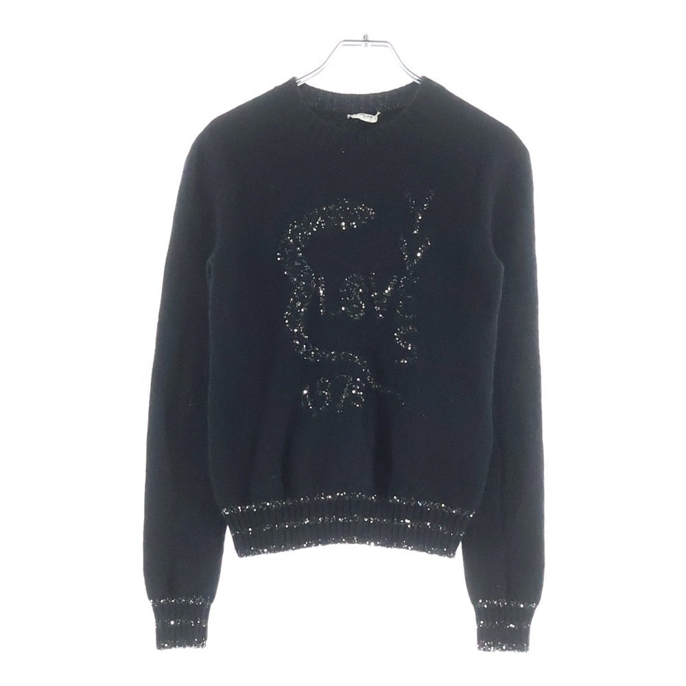 SAINT LAURENT 黒色狼刺繍ニットセーター モヘア Fashion Mens 【公式