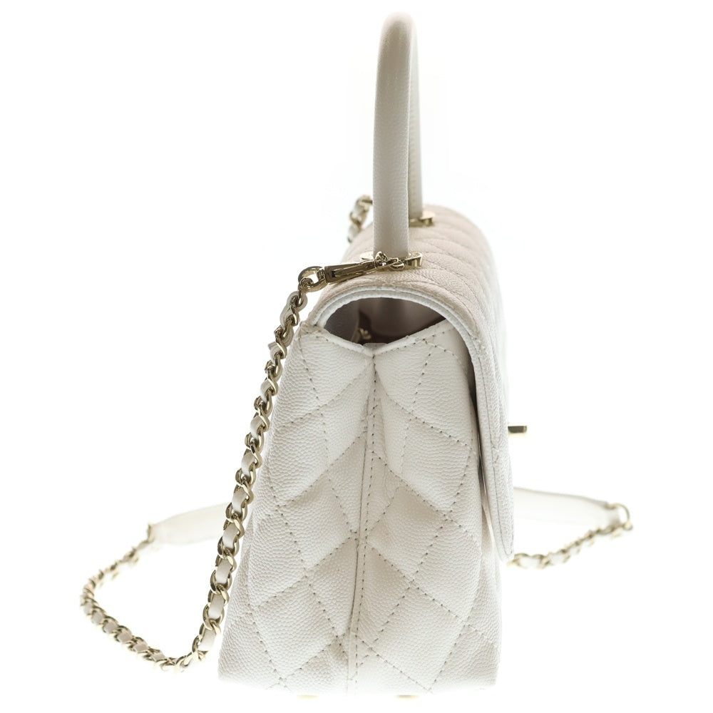 CHANEL(シャネル) ココハンドル XS ハンドバッグ 2wayショルダーバッグ ホワイト キャビアスキン ゴールド金具 A92990 レディース
