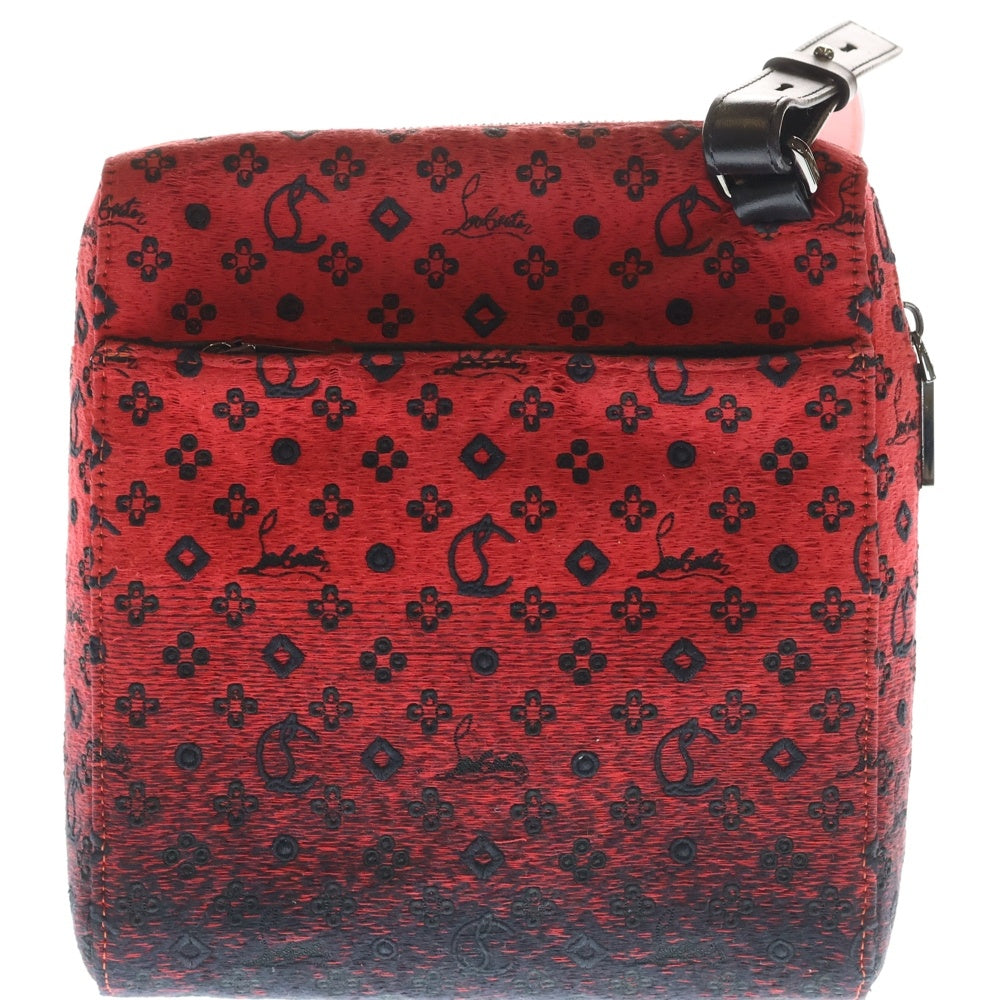 CHRISTIAN LOUBOUTIN(クリスチャンルブタン) ロゴジャガード キャンバス レザー ショルダーバッグ レッド/ブラック レディース