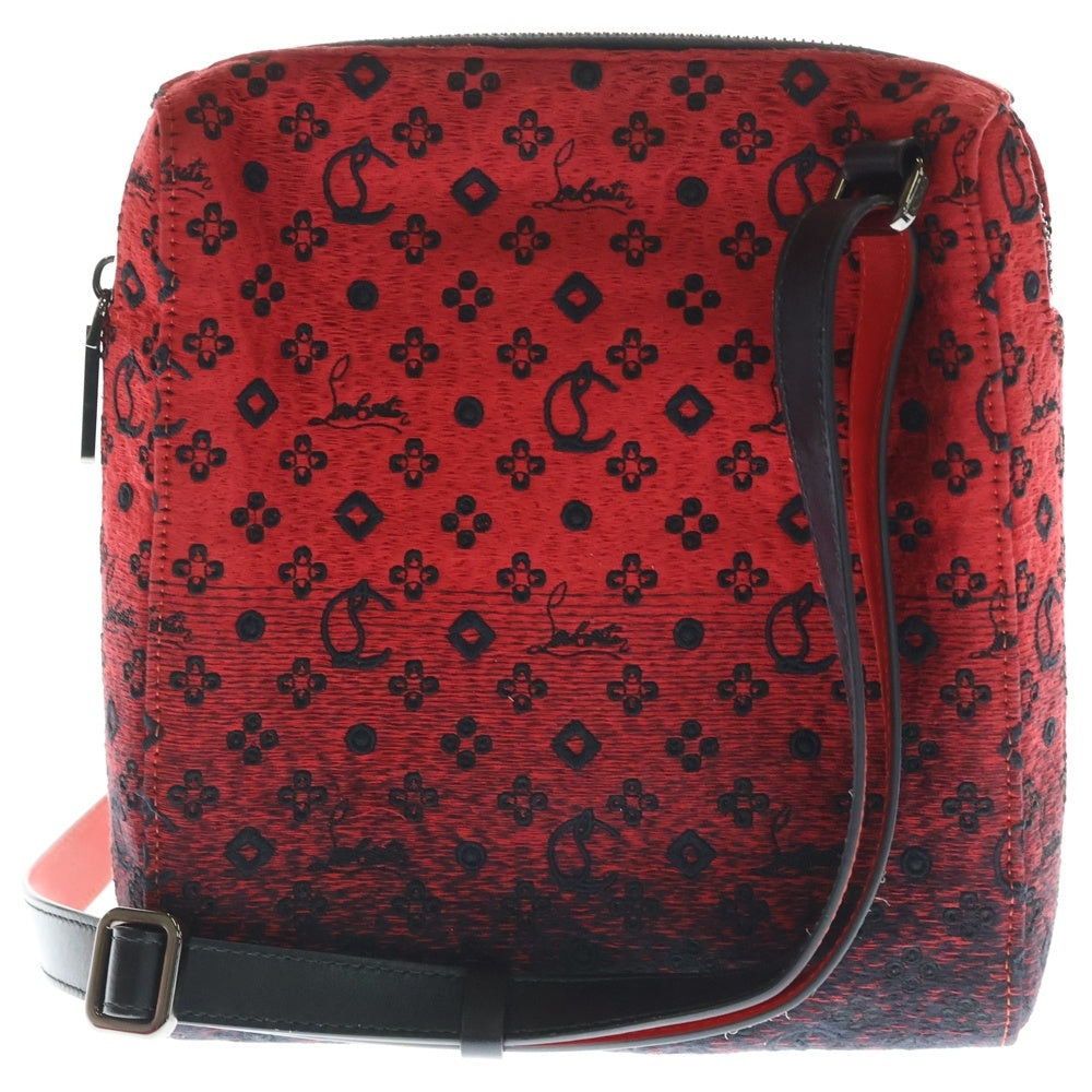 CHRISTIAN LOUBOUTIN(クリスチャンルブタン) ロゴジャガード キャンバス レザー ショルダーバッグ レッド/ブラック レディース