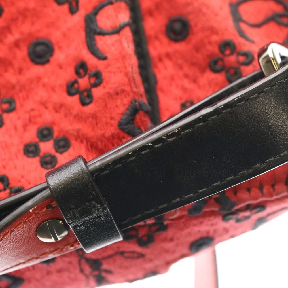 CHRISTIAN LOUBOUTIN(クリスチャンルブタン) ロゴジャガード キャンバス レザー ショルダーバッグ レッド/ブラック レディース