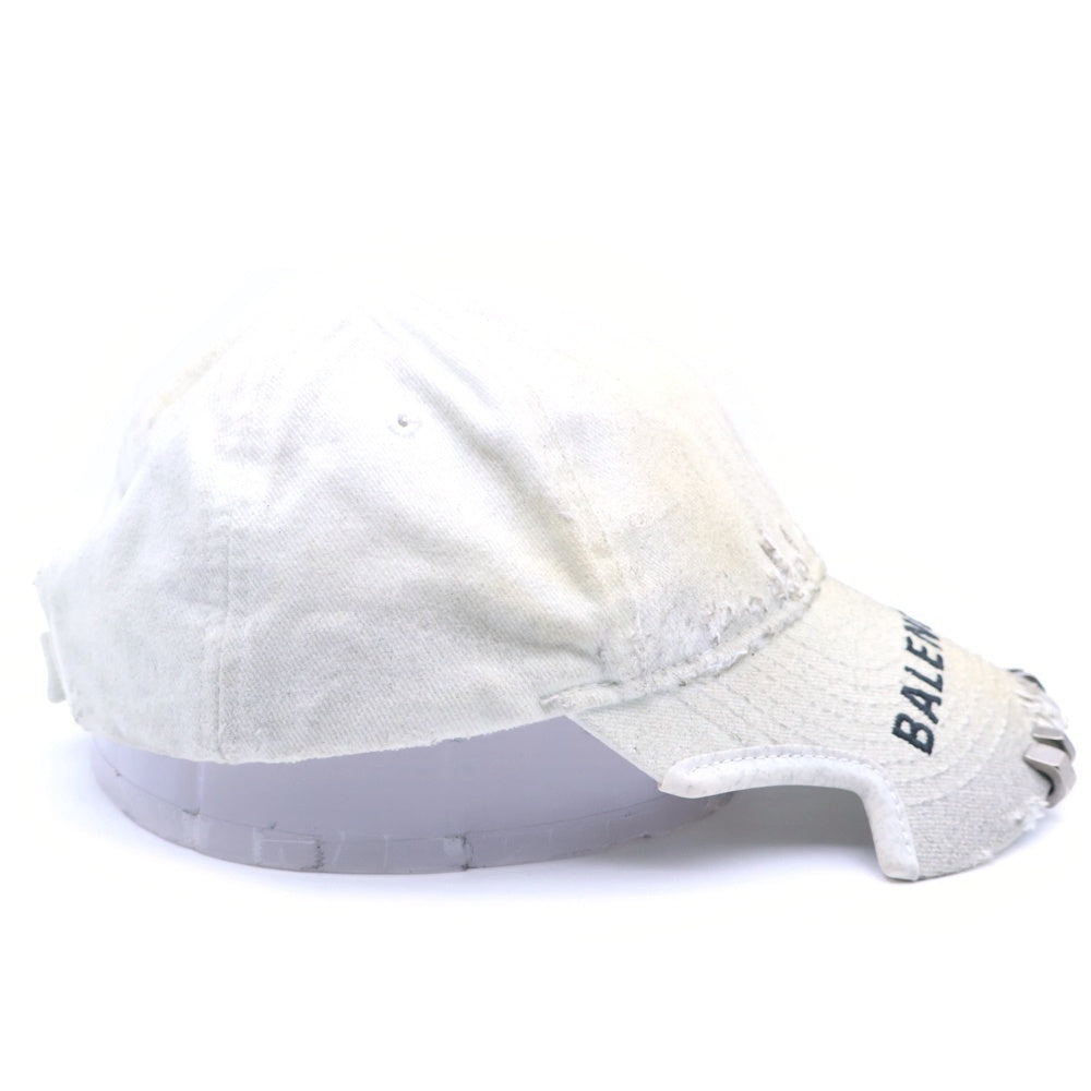 BALENCIAGA(バレンシアガ) Piercing Logo Cap ダメージ加工 ピアシング ロゴ刺繍 ベースボールキャップ 帽子 ホワイト