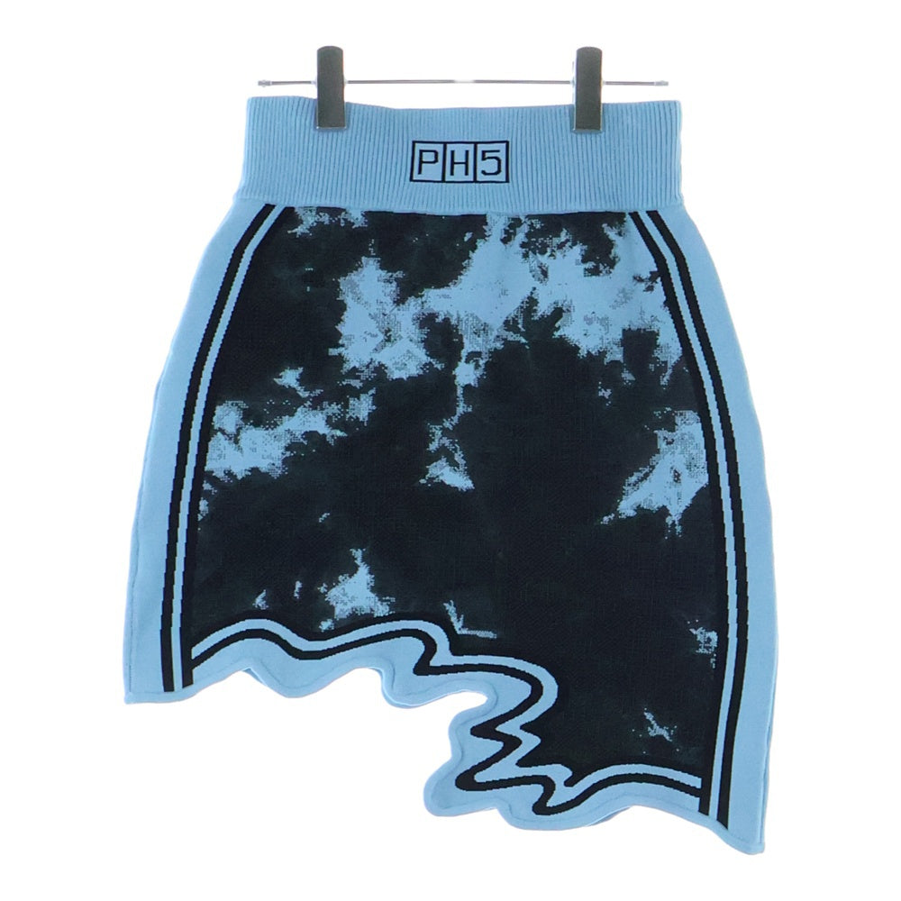 NO BRAND(ノーブランド) PH5 ジャガードニット アシンメトリー デザイン ミニ スカート ライトブルー レディース