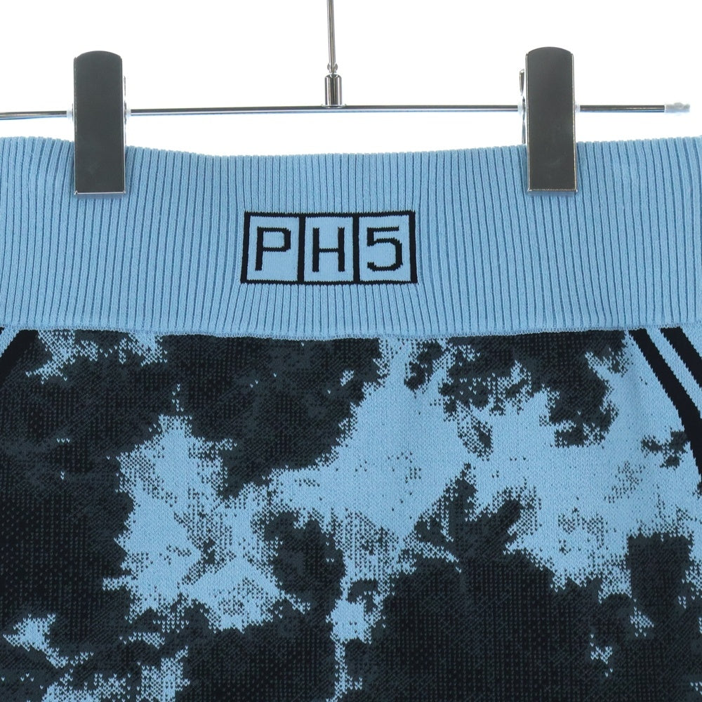 NO BRAND(ノーブランド) PH5 ジャガードニット アシンメトリー デザイン ミニ スカート ライトブルー レディース