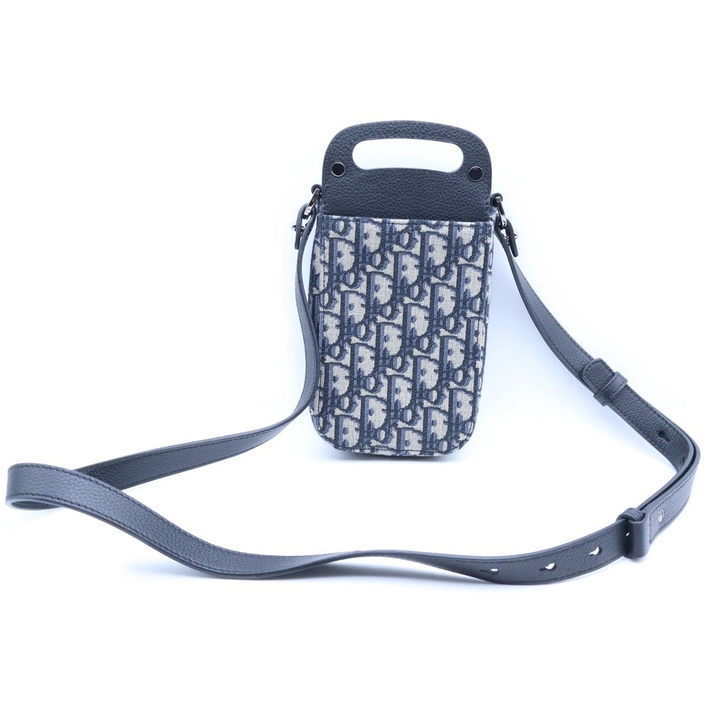 Christian Dior(クリスチャンディオール) サドル オブリーク バーティカルポーチ ショルダーバッグ フォンショルダー ミニバッグ ネイビー×ブラック キャンバス×レザー シルバー金具 レディース