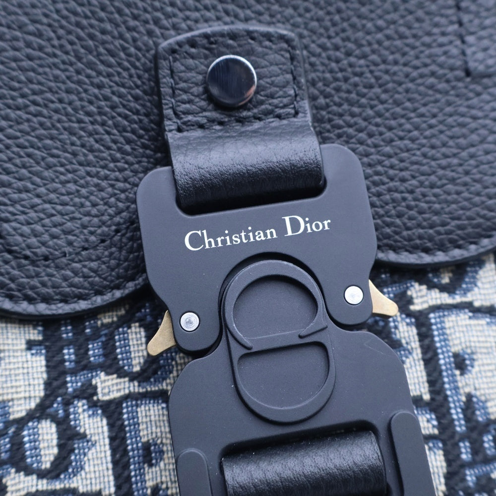 Christian Dior(クリスチャンディオール) サドル オブリーク バーティカルポーチ ショルダーバッグ フォンショルダー ミニバッグ ネイビー×ブラック キャンバス×レザー シルバー金具 レディース