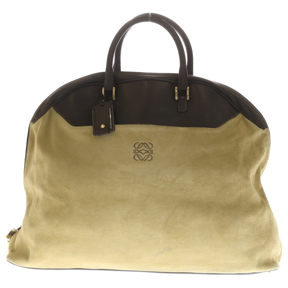 LOEWE(ロエベ) アナグラム ボストンバッグ ハンドバッグ ブラウン×ベージュ スウェード×レザー ゴールド金具 レディース