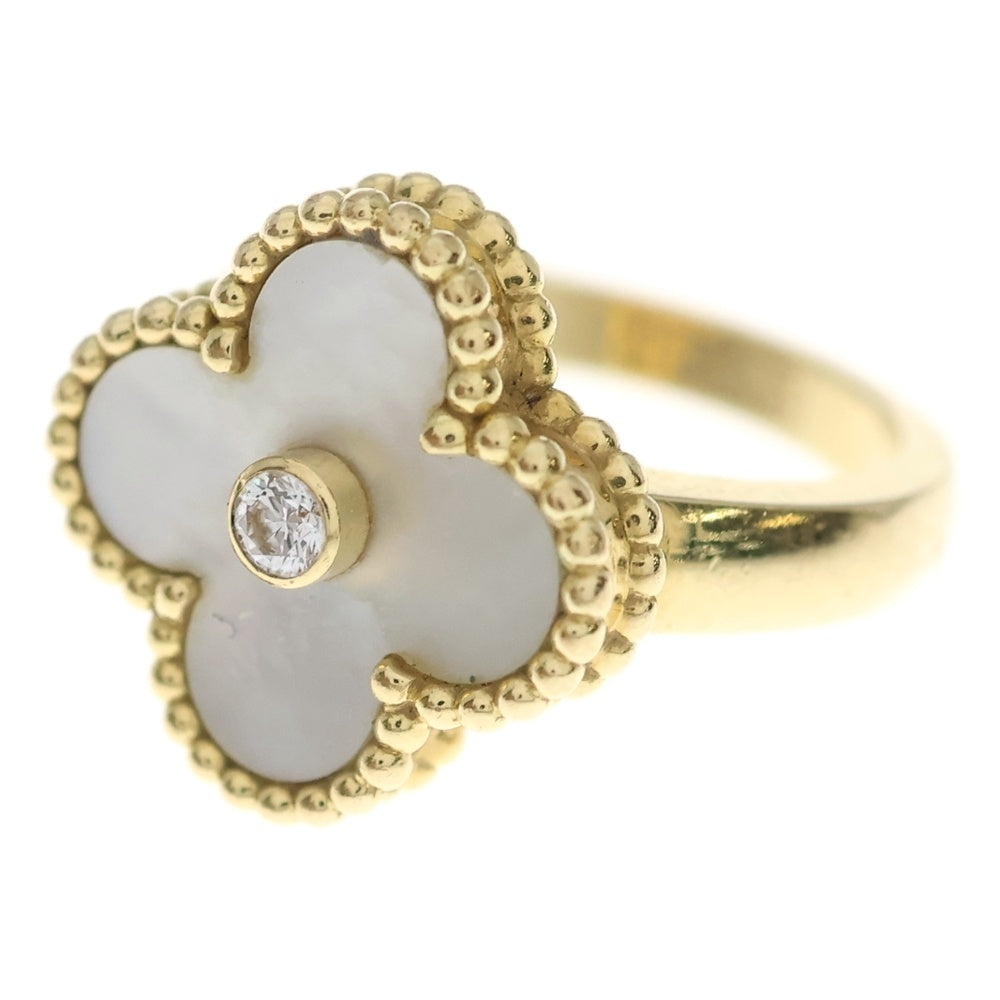 Van Cleef & Arpels(ヴァンクリーフアンドアーペル) ヴィンテージアルハンブラ マザーオブパール 1Pダイヤモンド リング K18 #47 VCARA41147 ジュエリー レディース