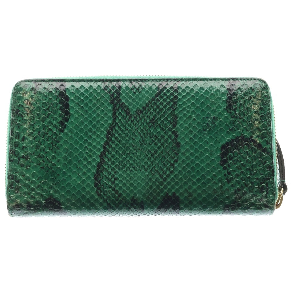 GUCCI(グッチ) GGマーモント ラウンドファスナーロングウォレット 長財布 グリーン パイソン 456117 ゴールド金具 レディース