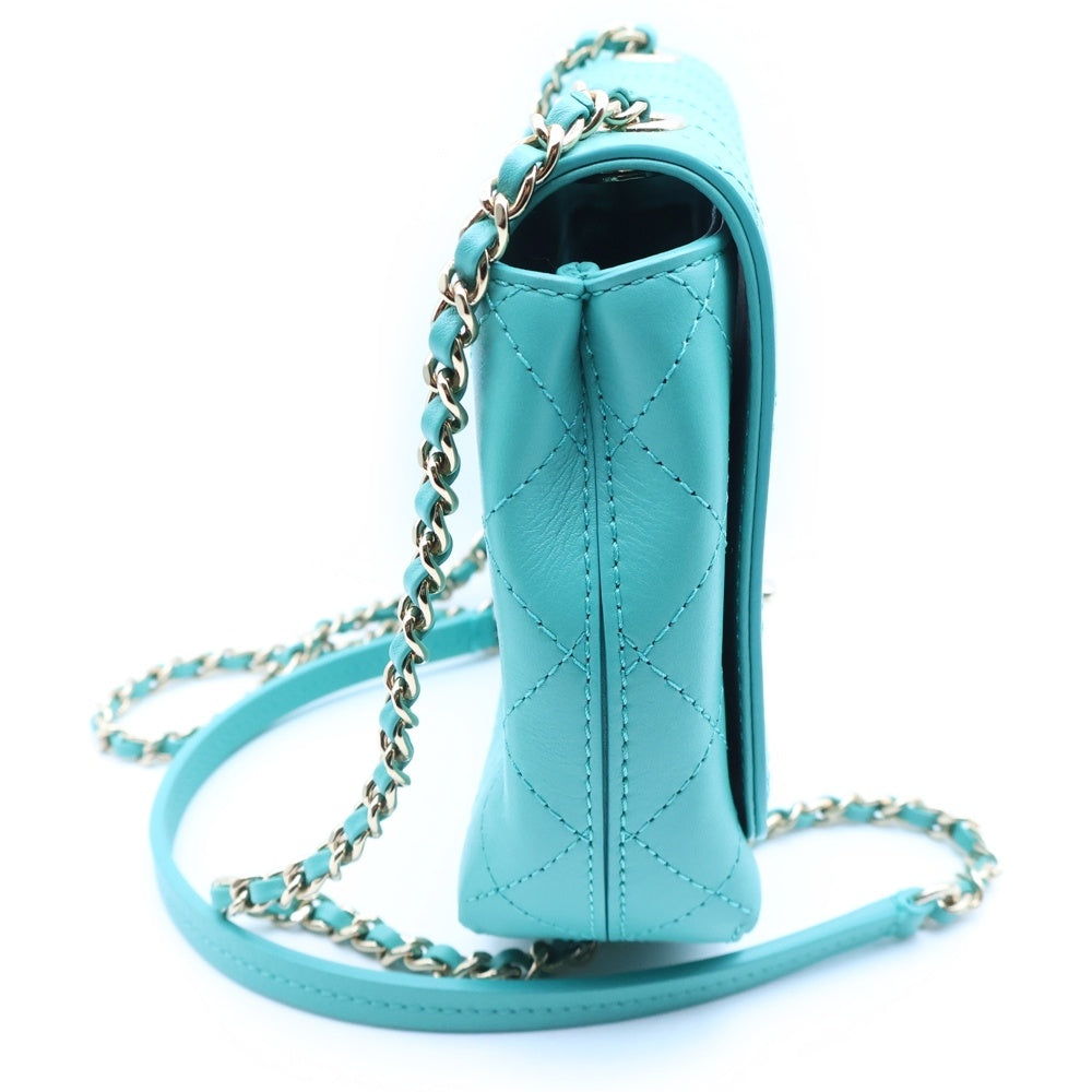 CHANEL(シャネル) ココマーク ターンロック フラップバッグ チェーンショルダーバッグ ミニバッグ ターコイズブルー カーフスキン AS0532 ゴールド金具 レディース