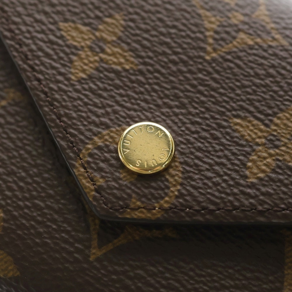 LOUIS VUITTON(ルイヴィトン) モノグラム ポルトフォイユ・ヴィクトリーヌ フューシャ コンパクトウォレット 三つ折り財布 ブラウン×ワインレッド M41938 ゴールド金具 レディース