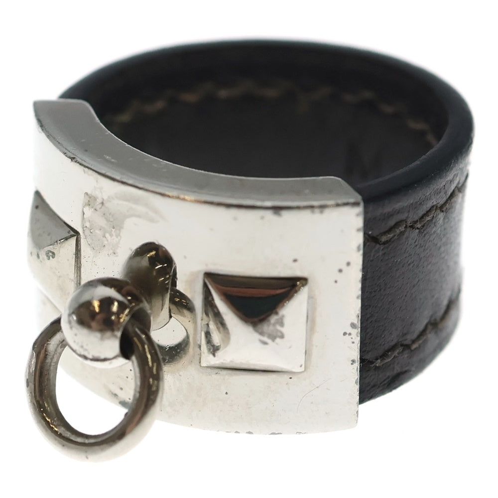 HERMES(エルメス) コリエドシアン リング 指輪 メッキ×レザー ブラウン シルバー金具