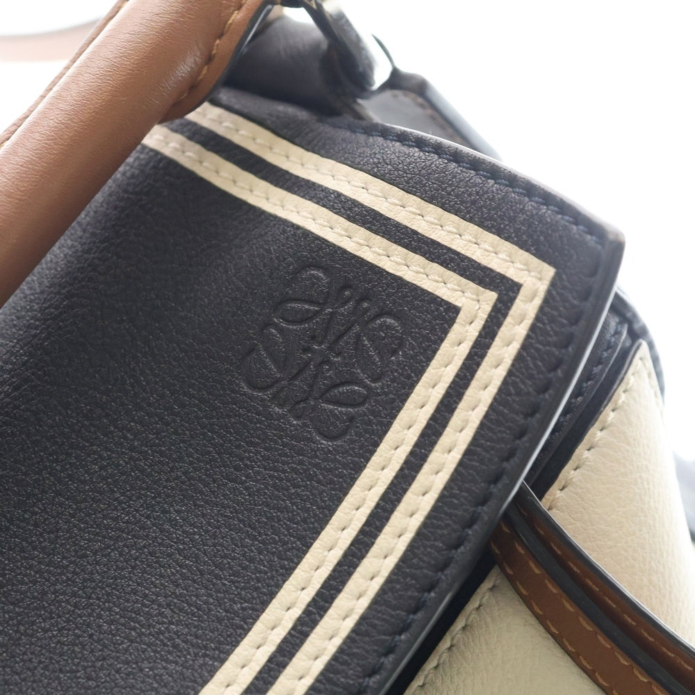 LOEWE(ロエベ) パズルバッグ スモール セーラー ネイビー×ホワイト×ブラウン レザー シルバー金具 レディース