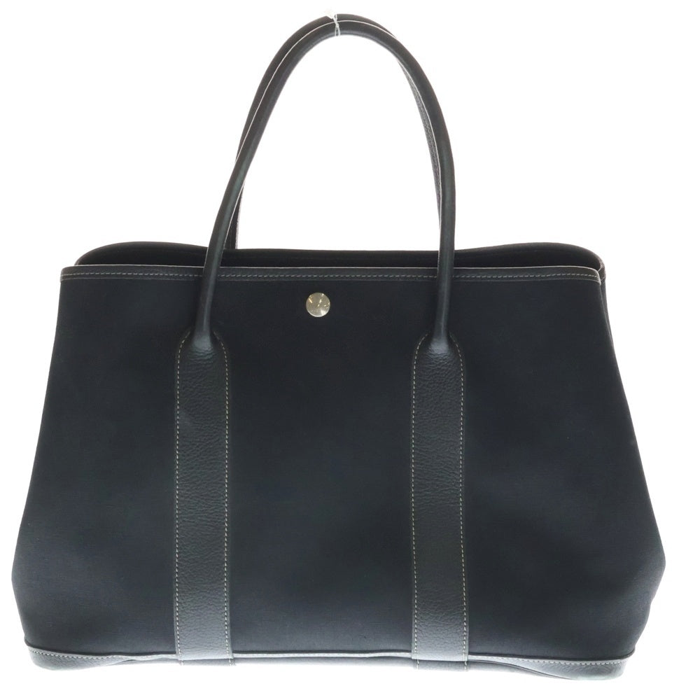 HERMES(エルメス) ガーデンパーティPM トートバッグ ハンドバッグ ブラック トワルオフィシェ×ネゴンダ レザー×キャンバス シルバー金具 レディース
