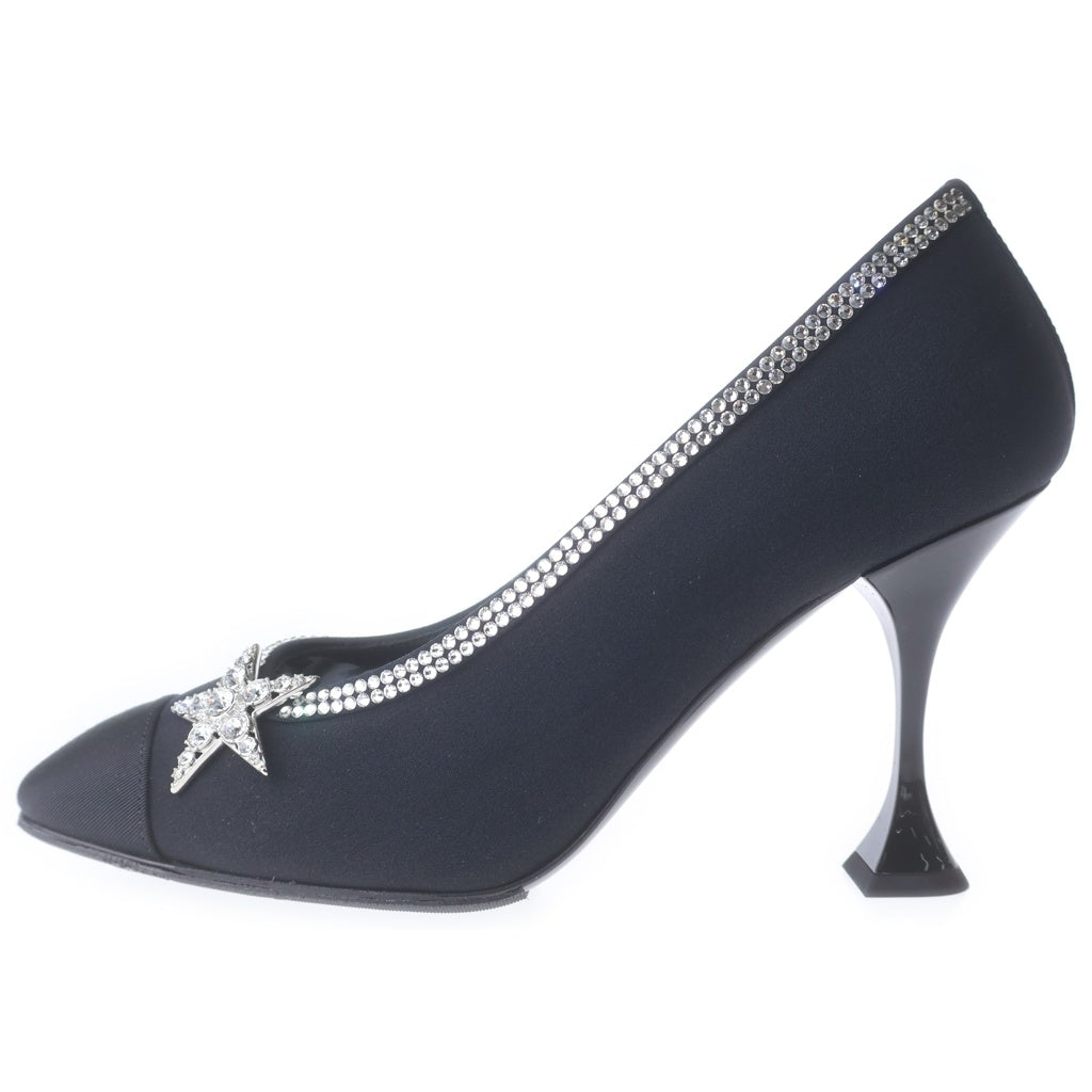 CHANEL(シャネル) シャネル ラインストーン スタービジューヒールパンプス ブラック スエード #37 レディース