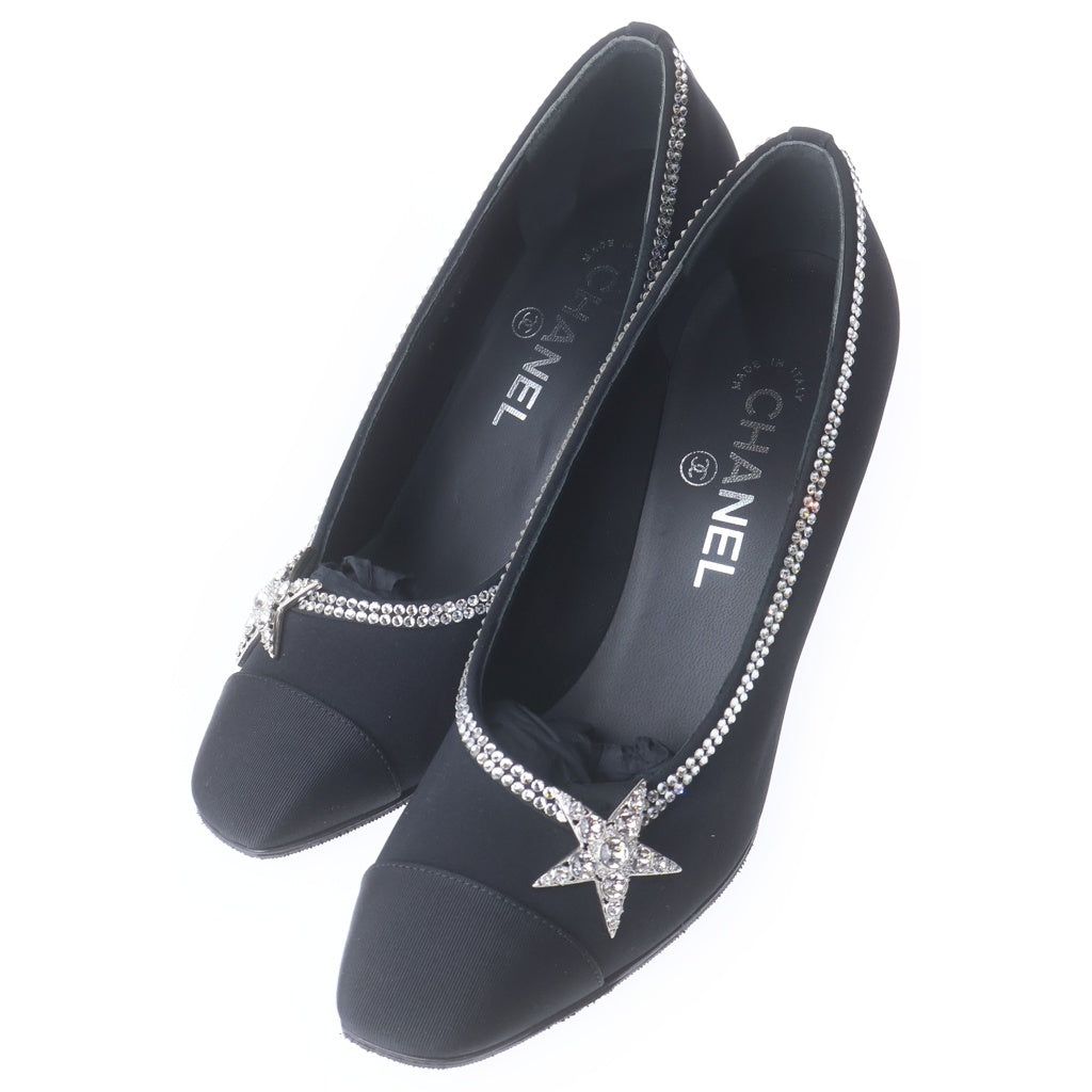 CHANEL(シャネル) シャネル ラインストーン スタービジューヒールパンプス ブラック スエード #37 レディース