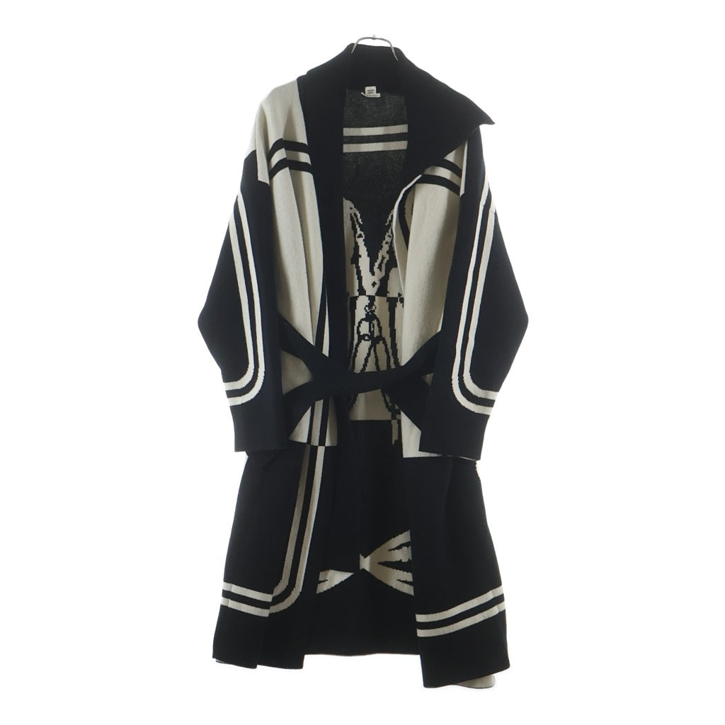 HERMES(エルメス) 2021AW BRIDES de GALA LONG COAT カシミヤ ニット コート ガウン ブラック×ホワイト レディース