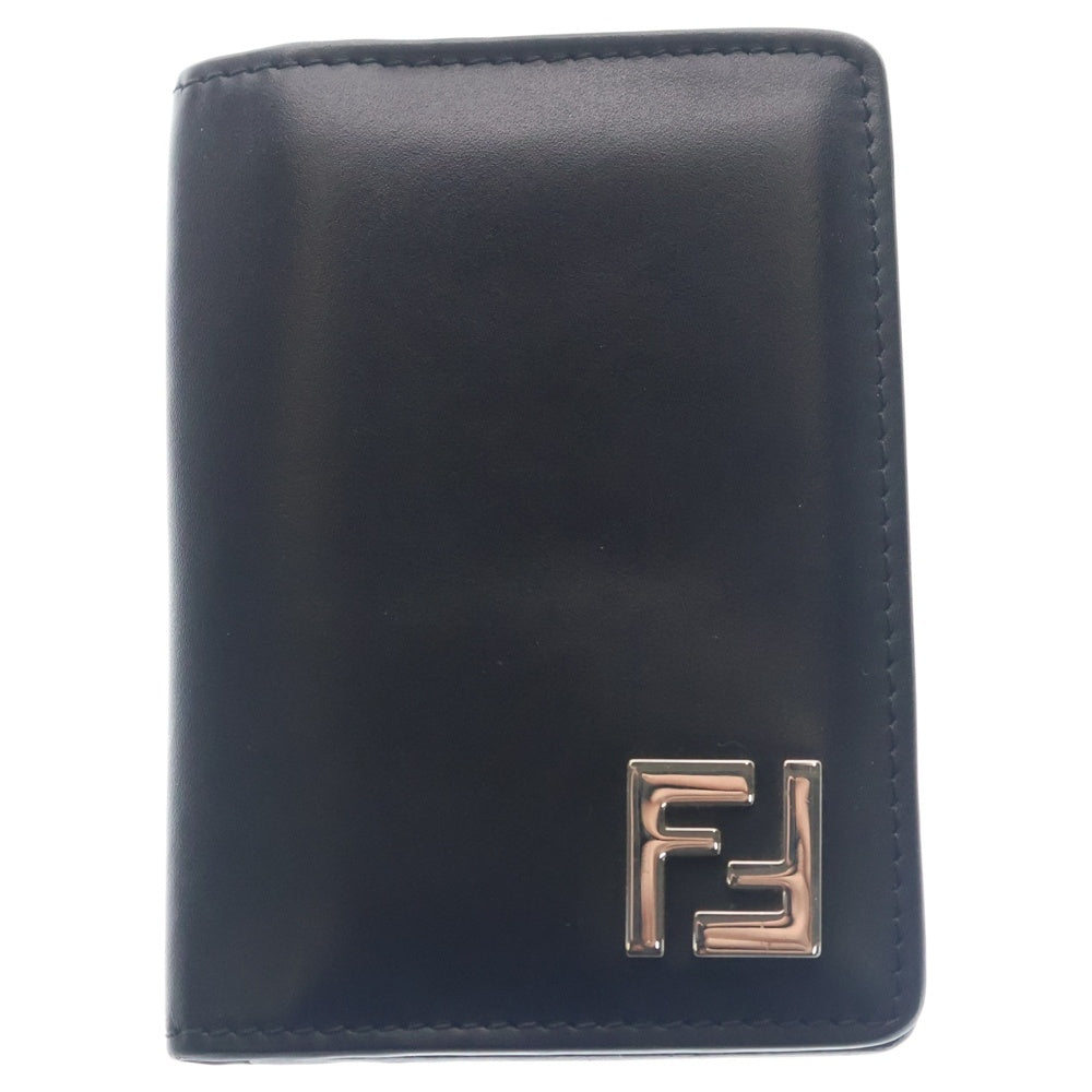 FENDI(フェンディ) FFロゴ ダイアゴナル 二つ折りカードケース 名刺入れ ミニ財布 ブラック レザー シルバー金具