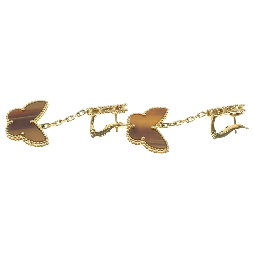 Van Cleef & Arpels(ヴァンクリーフアンドアーペル) ラッキーアルハンブラ タイガーズアイ×マザーオブパール 2モチーフ ピアス イエローゴールド Au750YG VCARD79800 ジュエリー レディース