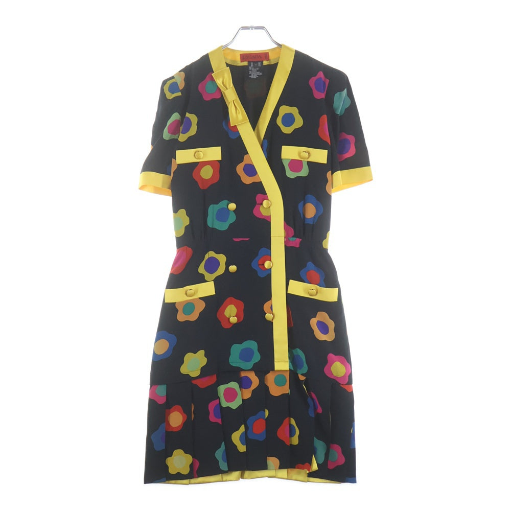 ESCADA(エスカーダ) フラワー総柄プリント シルク ワンピース ドレス ブラック/イエロー レディース