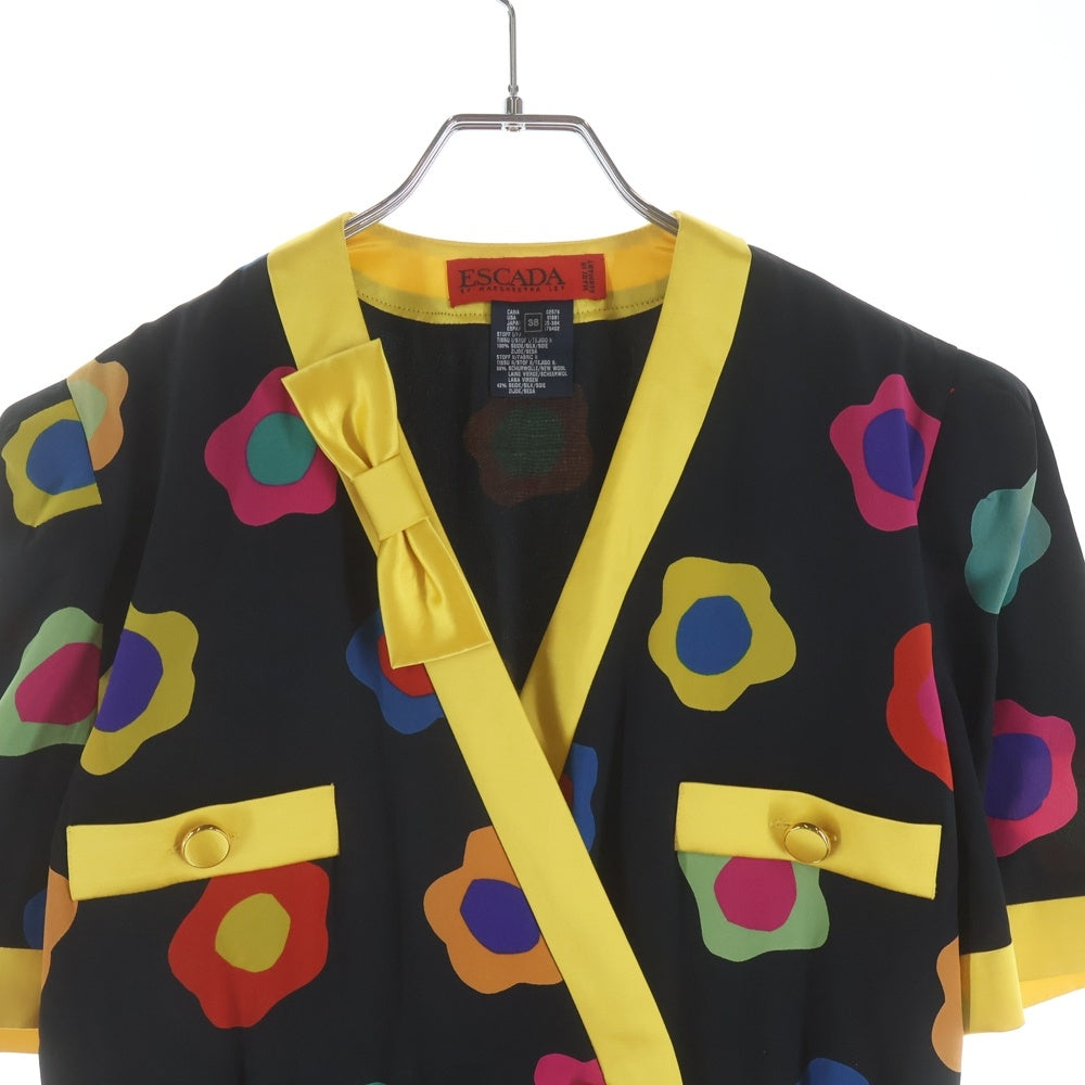 ESCADA(エスカーダ) フラワー総柄プリント シルク ワンピース ドレス ブラック/イエロー レディース