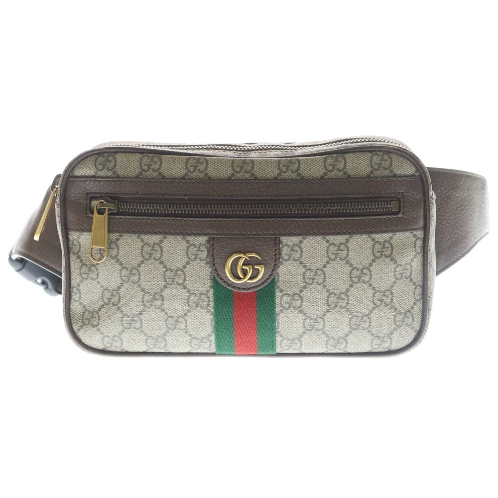 GUCCI(グッチ) GGスプリーム オフィディア シェリーライン クロスボディバッグ ウエスト ショルダーバッグ ベージュ PVC×レザー 574796 ゴールド金具 レディース
