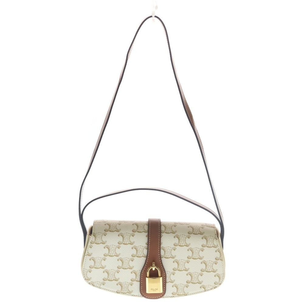 CELINE(セリーヌ) トリオンフ タブー クラッチ 2WAYバッグ ワンショルダーバッグ ホワイト×ブラウン PVC×レザー ゴールド金具 レディース
