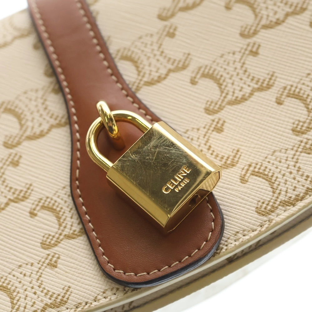 CELINE(セリーヌ) トリオンフ タブー クラッチ 2WAYバッグ ワンショルダーバッグ ホワイト×ブラウン PVC×レザー ゴールド金具 レディース