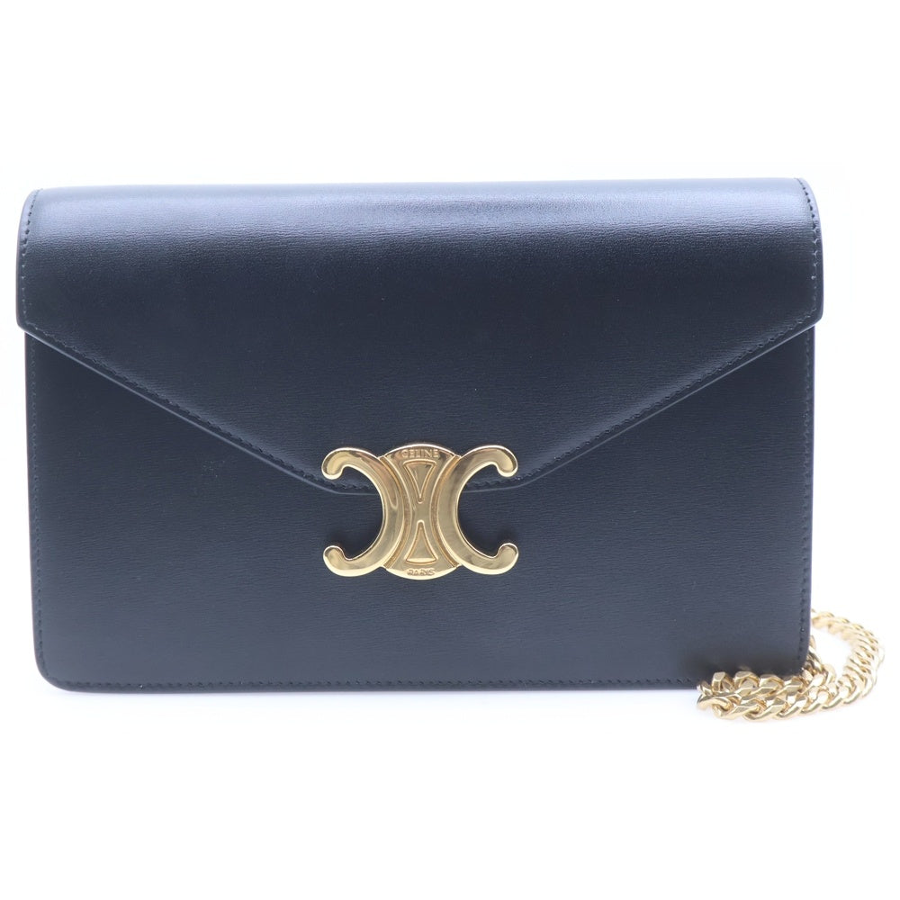 CELINE(セリーヌ) トリオンフ マーゴ チェーンショルダーバッグ ブラック レザー ゴールド金具 レディース