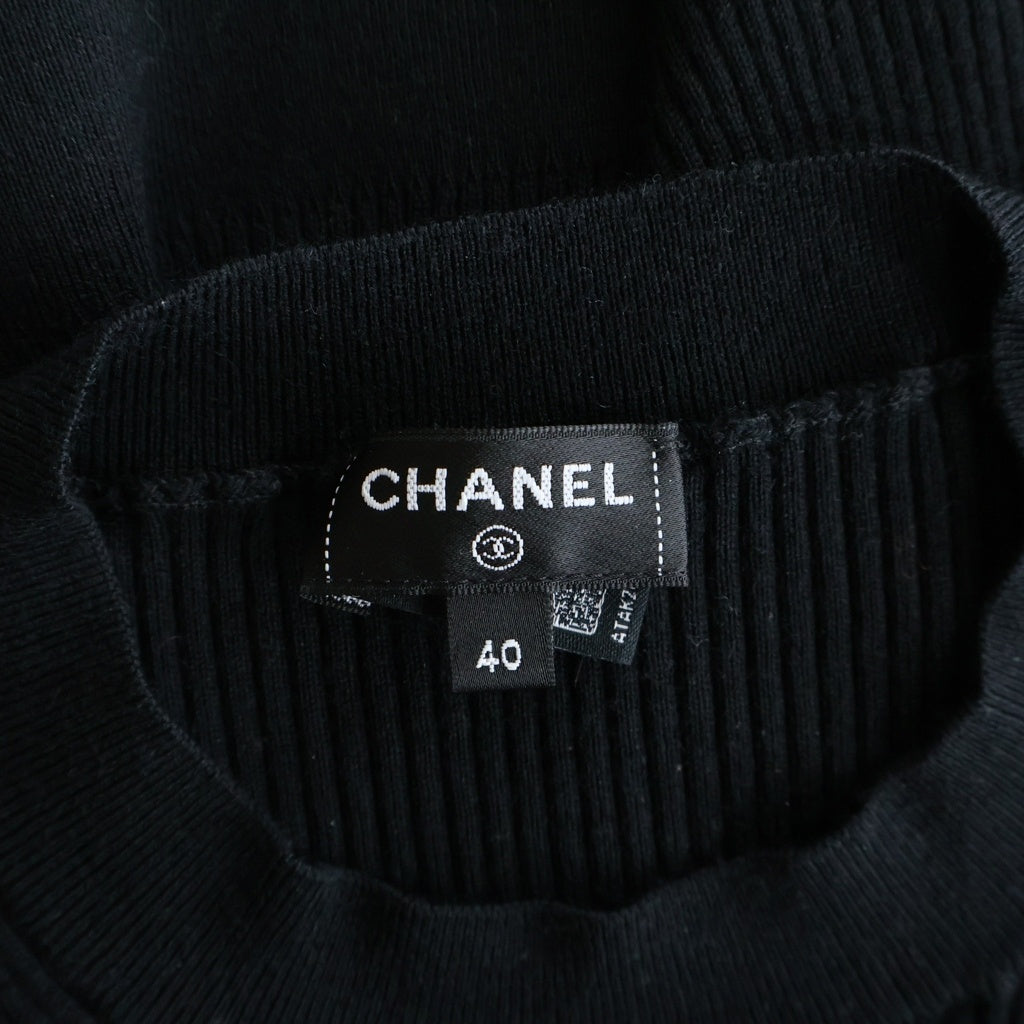 CHANEL(シャネル) ココマークプレート リボン クルーネック ウール プルオーバー 長袖ニット セーター ブラック レディース P80649K11676