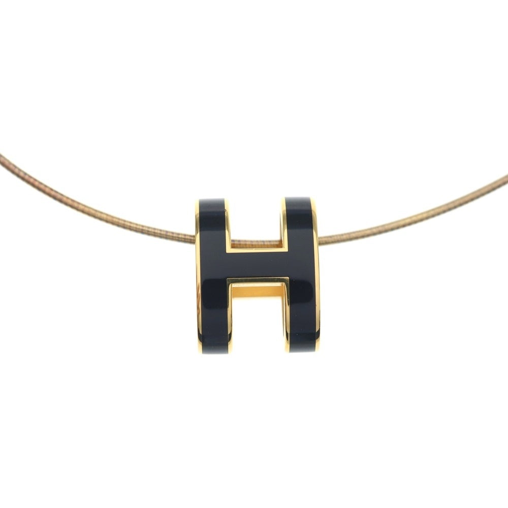 HERMES(エルメス) ポップアッシュ Hロゴ ネックレス ブラック×ゴールド GP アクセサリー レディース