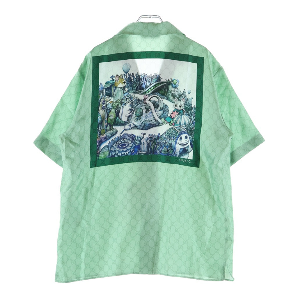 GUCCI(グッチ) ヒグチユウココラボ 総柄シルク半袖シャツ ライトグリーン #46