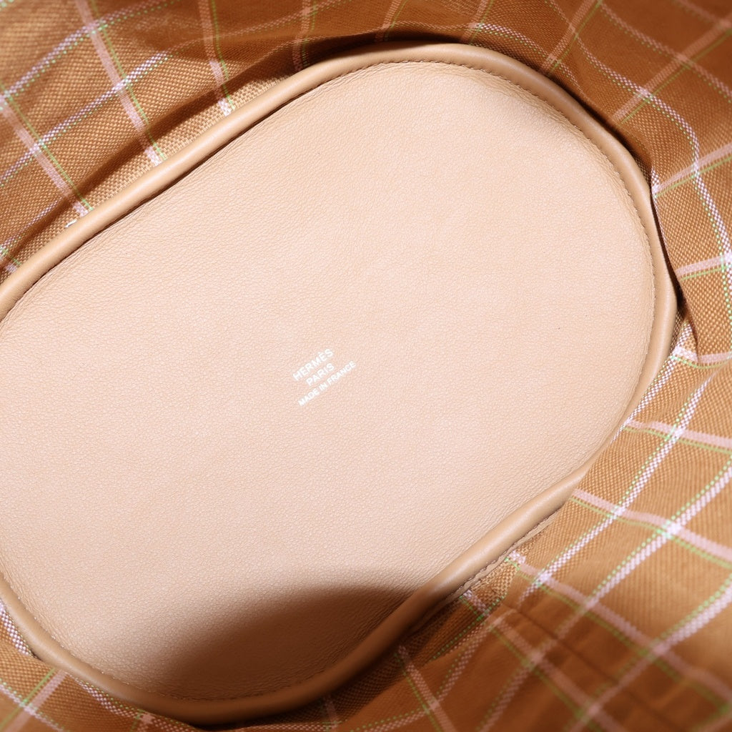HERMES(エルメス) トレックH セサミ タッタソール キャンバス スイフト レザー ハンドバッグ シルバー金具 ベージュ W刻印 レディース