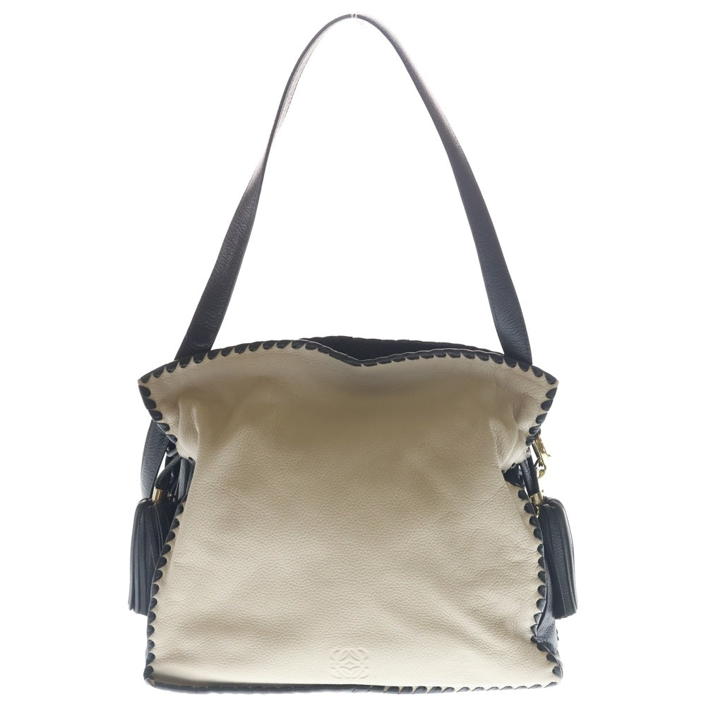 LOEWE(ロエベ) フラメンコ ウィップス アナグラムロゴ レザー ショルダーバッグ ベージュ/ブラック レディース