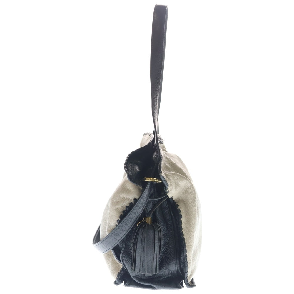 LOEWE(ロエベ) フラメンコ ウィップス アナグラムロゴ レザー ショルダーバッグ ベージュ/ブラック レディース