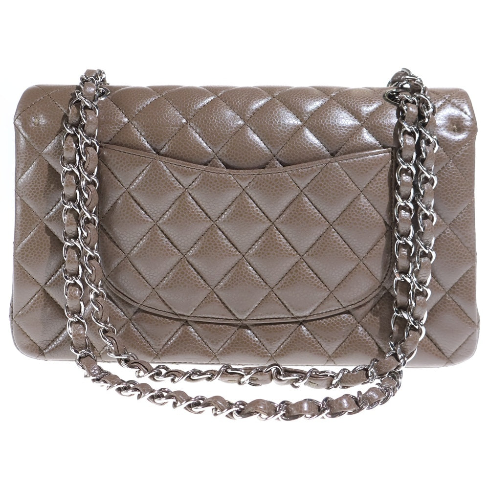 CHANEL(シャネル) マトラッセ25 キャビアスキン レザー ダブルフラップ Wチェーン ショルダーバッグ シルバー金具 ブラウン 16番台 レディース