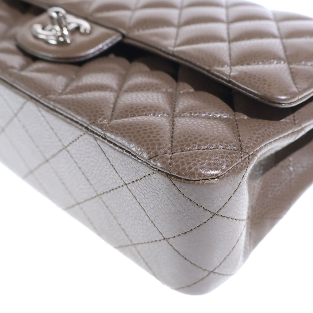 CHANEL(シャネル) マトラッセ25 キャビアスキン レザー ダブルフラップ Wチェーン ショルダーバッグ シルバー金具 ブラウン 16番台 レディース