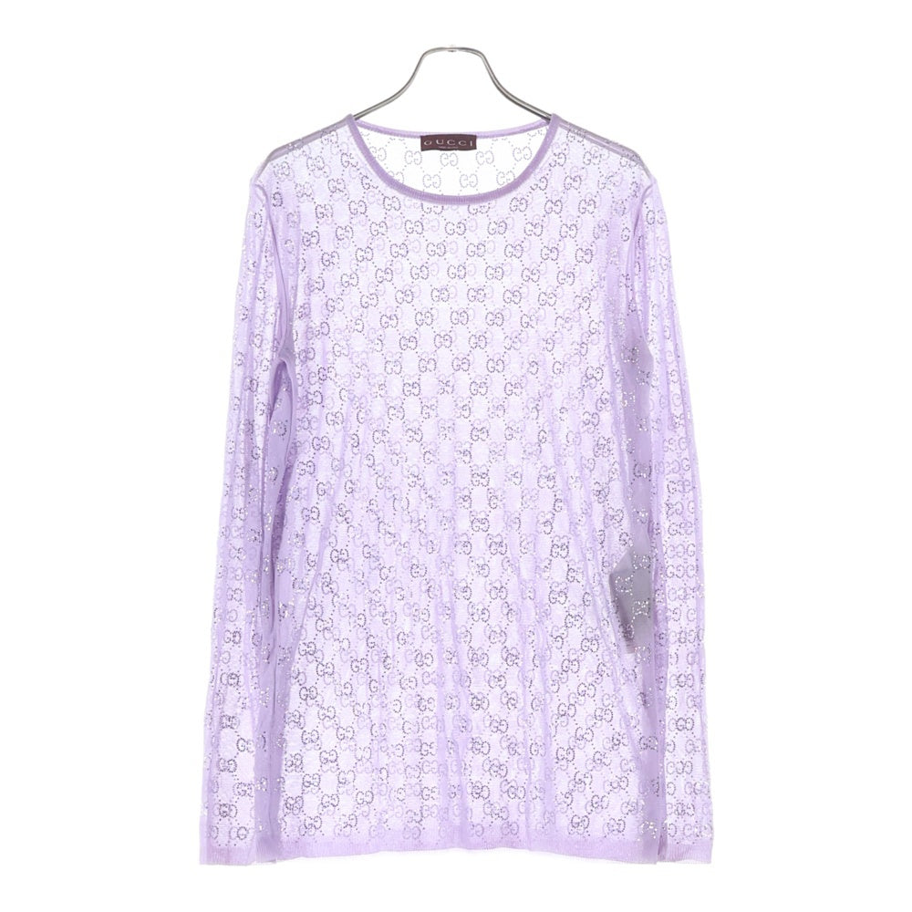 GUCCI(グッチ) GGクリスタル ファインシルク 長袖Tシャツ パープル レディース