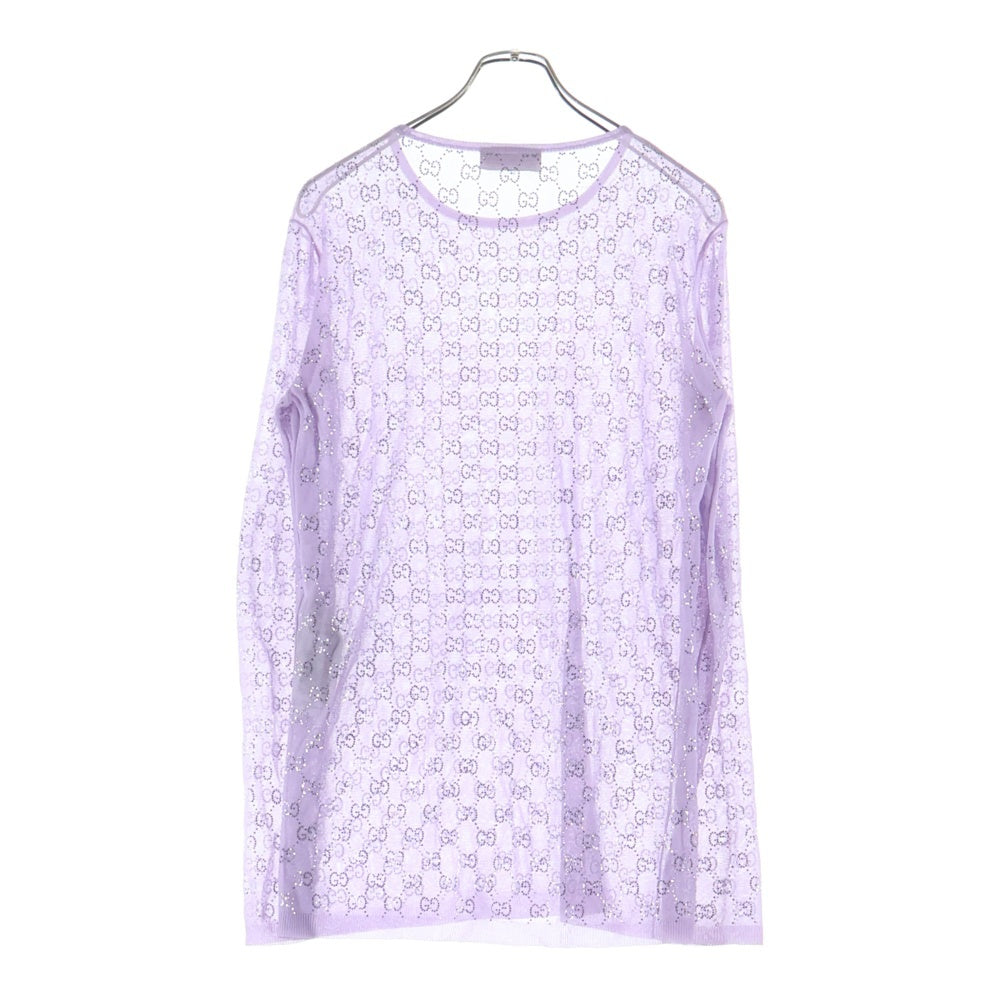 GUCCI(グッチ) GGクリスタル ファインシルク 長袖Tシャツ パープル レディース