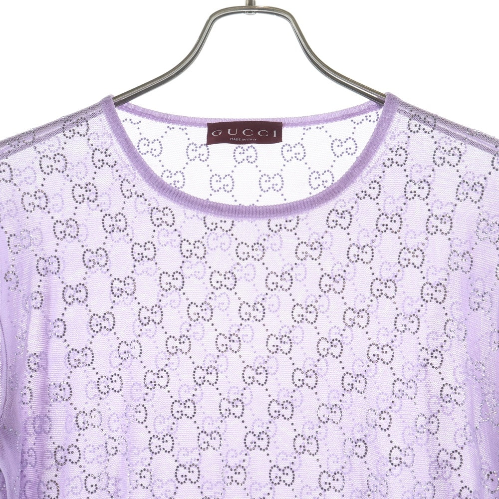GUCCI(グッチ) GGクリスタル ファインシルク 長袖Tシャツ パープル レディース