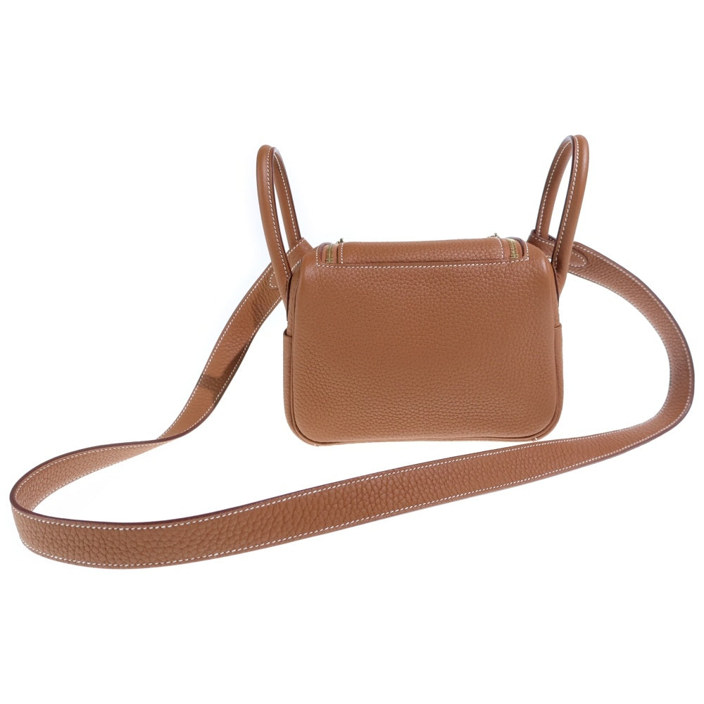 HERMES(エルメス) ミニリンディ ゴールド トリヨンクレマンス レザー ハンド ショルダーバッグ ゴールド金具 ブラウン B刻印 レディース