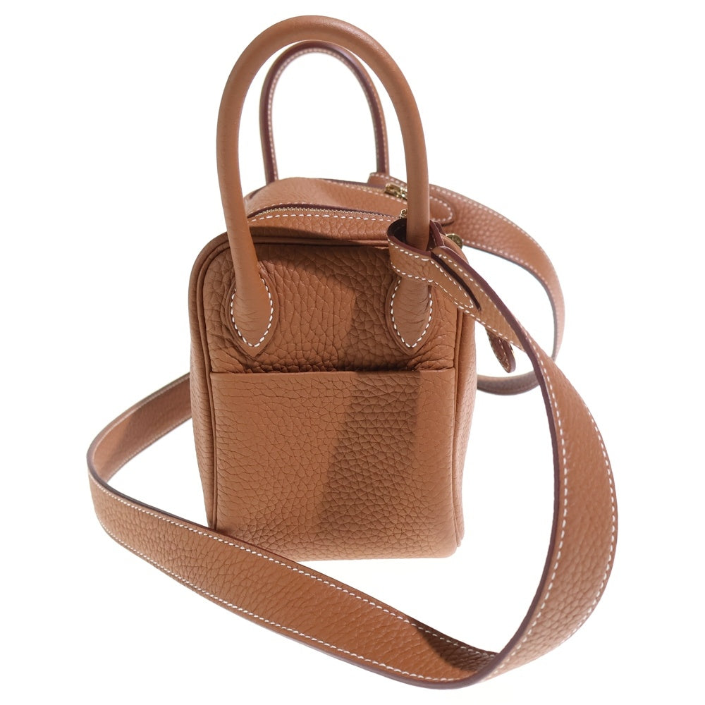 HERMES(エルメス) ミニリンディ ゴールド トリヨンクレマンス レザー ハンド ショルダーバッグ ゴールド金具 ブラウン B刻印 レディース