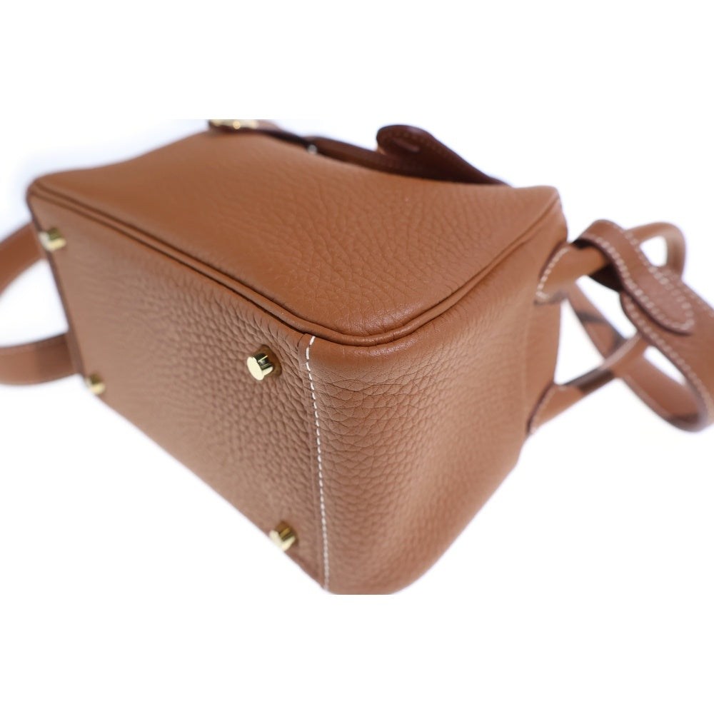 HERMES(エルメス) ミニリンディ ゴールド トリヨンクレマンス レザー ハンド ショルダーバッグ ゴールド金具 ブラウン B刻印 レディース