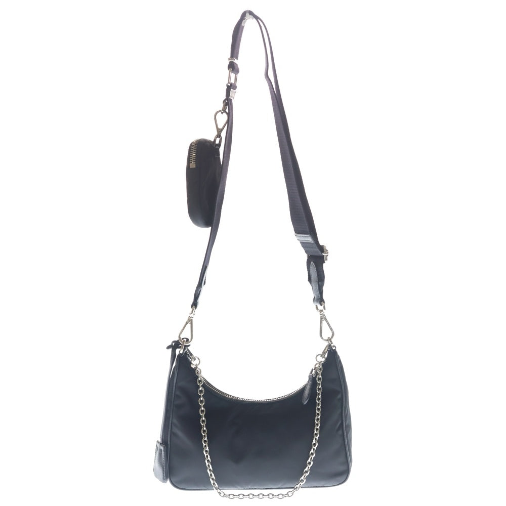 PRADA(プラダ) Re-Edition 2005 リエディション トライアングルロゴプレート ナイロン チェーン ショルダーバッグ シルバー金具 ブラック 1BH204 レディース