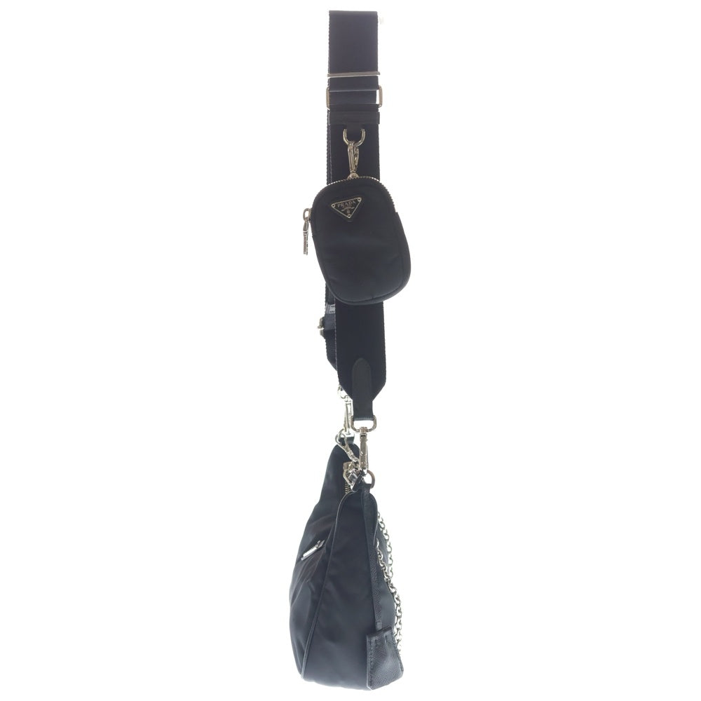 PRADA(プラダ) Re-Edition 2005 リエディション トライアングルロゴプレート ナイロン チェーン ショルダーバッグ シルバー金具 ブラック 1BH204 レディース