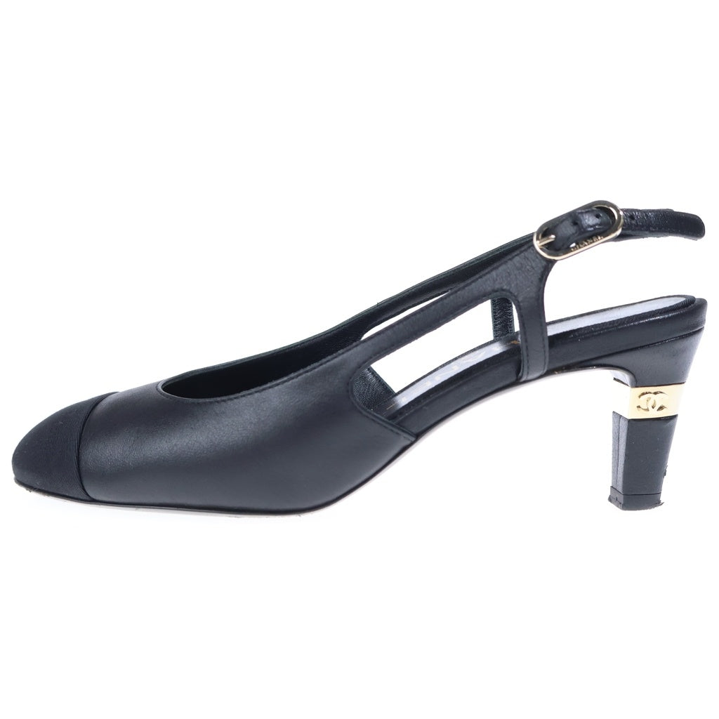 CHANEL(シャネル) パンプス ブラック スウェード×レザー ゴールド金具 #36 2/1C レディース