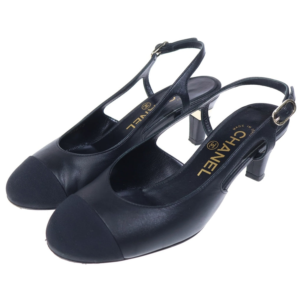 CHANEL(シャネル) パンプス ブラック スウェード×レザー ゴールド金具 #36 2/1C レディース