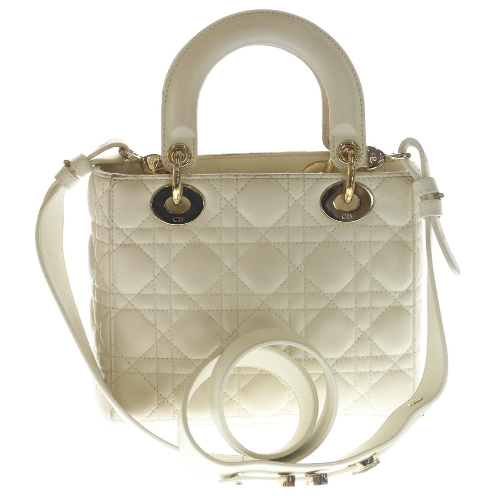 Christian Dior(クリスチャンディオール) レディディオール MYABC スモール ハートチャーム 2WAYハンドバッグ ショルダーバッグ ホワイト レザー ゴールド金具 レディース