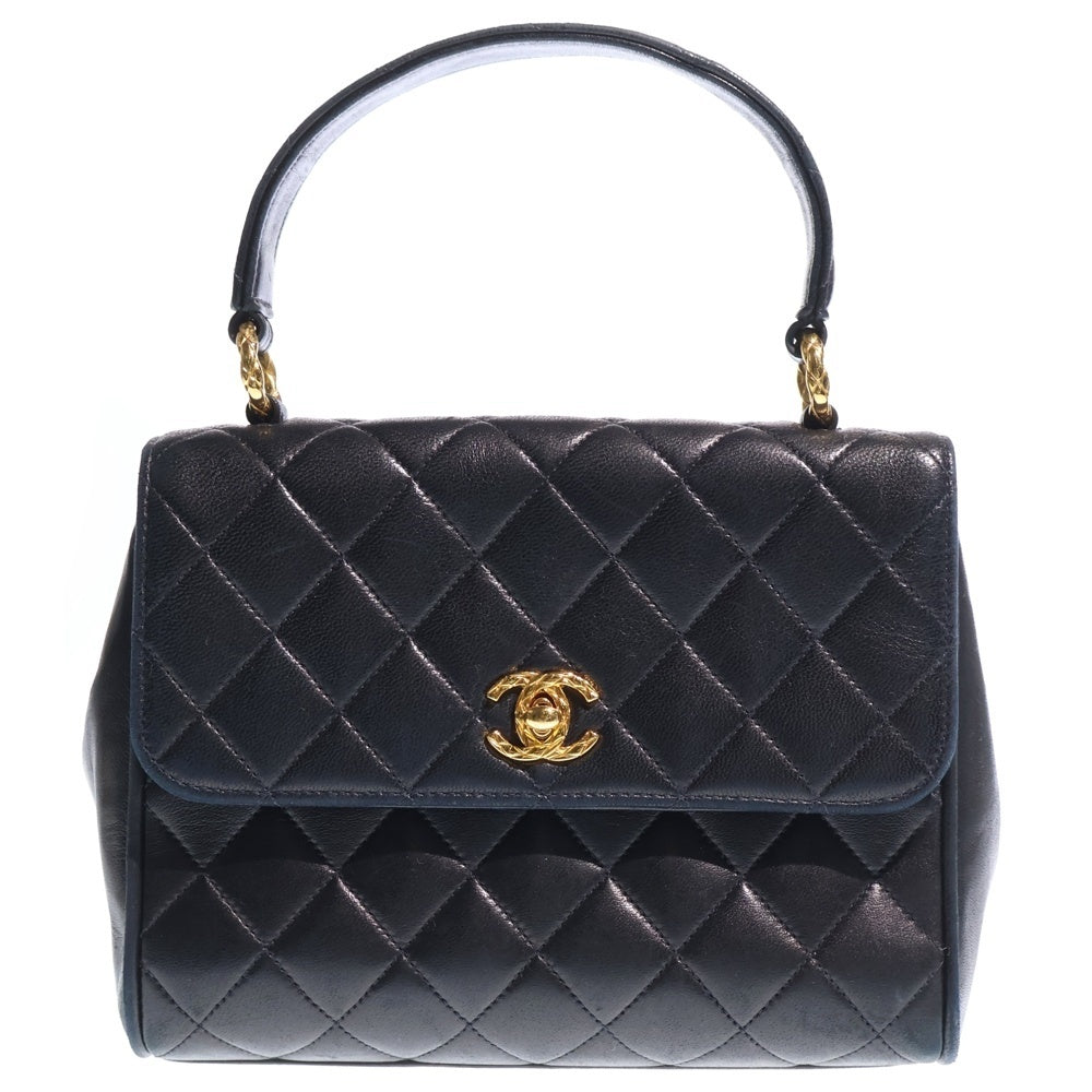 CHANEL(シャネル) マトラッセ トップハンドル ハンドバッグ ミニバッグ ブラック ラムスキン ゴールド金具 レディース