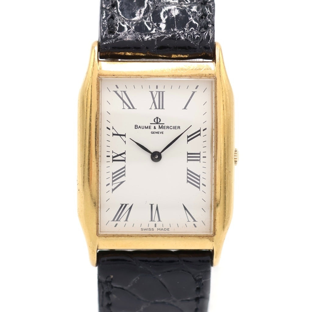 BAUME&MERCIER(ボームアンドメルシェ) レクタンギュラー 白文字盤 18KYG×社外レザー/QZ イエローゴールド クォーツ 電池式 腕時計 17605 レディース
